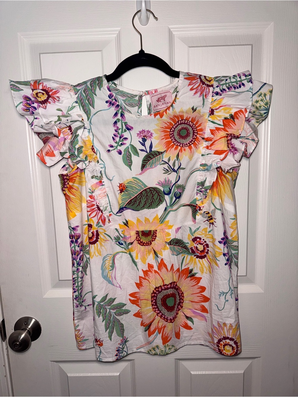 Banjanan Flutter Sleeve Floral Print Top
